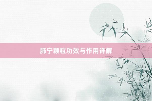 肺宁颗粒功效与作用详解